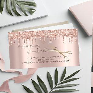 Moderne Roze Gouden Drip Gouden Schaar Haar Magnetisch Visitekaartje
