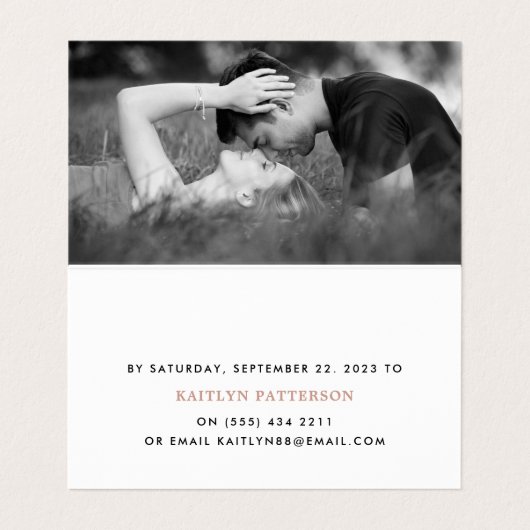 Moderne Roze Gouden Folie Script met Foto RSVP Kaa Visitekaartjes (Binnenkant ongevouwen)