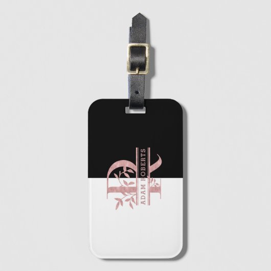 Moderne Roze Gouden Gesplitste Aangepaste Monogram Bagagelabel (Voorkant (verticaal))