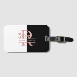 Moderne Roze Gouden Gesplitste Aangepaste Monogram Bagagelabel