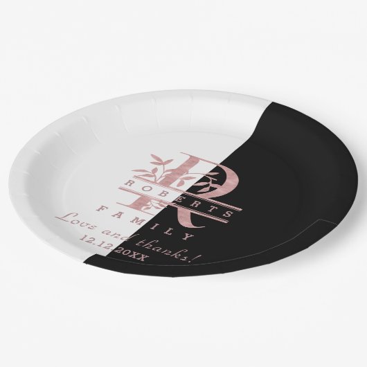 Moderne Roze Gouden Gesplitste Aangepaste Monogram Papieren Bordje (Gekanteld)