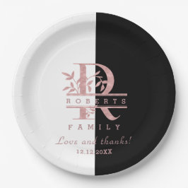 Moderne Roze Gouden Gesplitste Aangepaste Monogram Papieren Bordje