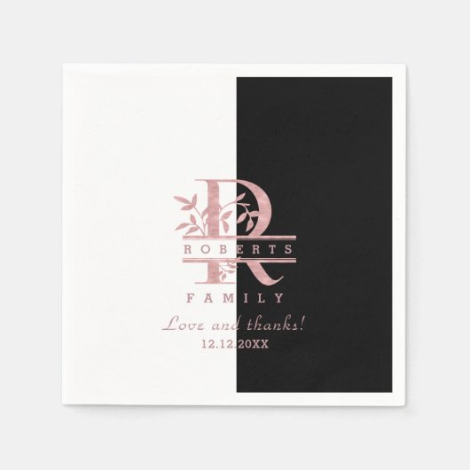 Moderne Roze Gouden Gesplitste Aangepaste Monogram Servet (Voorkant)