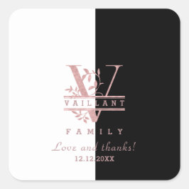 Moderne Roze Gouden Gesplitste Aangepaste Monogram Vierkante Sticker