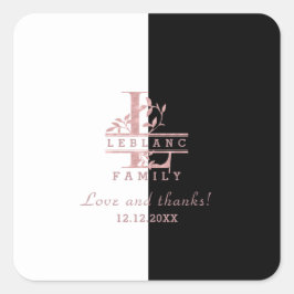 Moderne Roze Gouden Gesplitste Aangepaste Monogram Vierkante Sticker