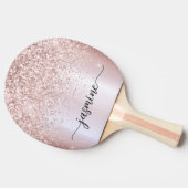 Moderne Roze Gouden Glitter Aangepaste Naam Script Tafeltennisbatje (Zijkant)