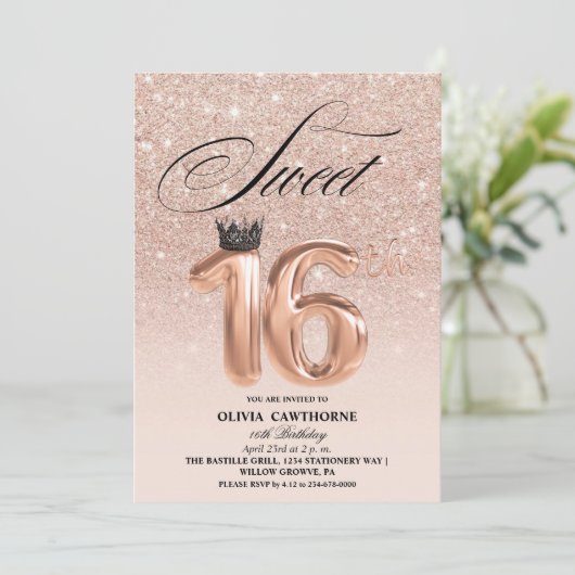 Moderne Roze Gouden Glitter Druppels Kroon Sweet 1 Kaart (Staand voorkant)