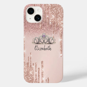 Moderne Roze Gouden Glitter Druppels Ombre Tiara Case-Mate iPhone 14 Hoesje