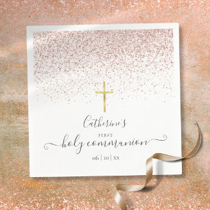 Moderne Roze Gouden Glitter Eerste Heilige Communi Servet