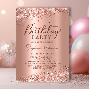 Moderne Roze Gouden Glitter Metaal Folie 40e Verja Kaart