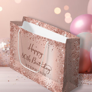 Moderne Roze Gouden Glitter Monogram 80e Verjaarda Groot Cadeauzakje