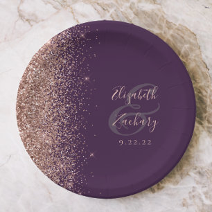 Moderne Roze Gouden Glitter Paarse Bruiloft Papieren Bordje