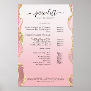 Moderne Roze Gouden Glitter Salon Prijslijst Poster