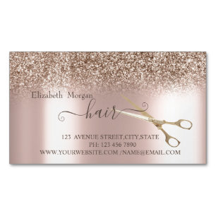 Moderne Roze Gouden Glitters, Gouden Schaar Haar Magnetisch Visitekaartje