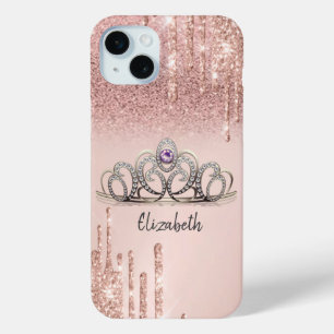 Moderne roze gouden glitterslierten ombretiara iPhone 15 mini hoesje