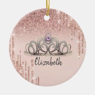 Moderne roze gouden glitterslierten ombretiara keramisch ornament