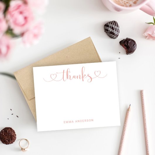 Moderne Roze Gouden Hart Script Monogram Bedankkaart