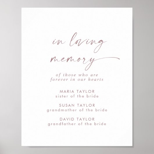 Moderne Roze Gouden 'In Loving Memory' Trouwherden Poster (Voorkant)