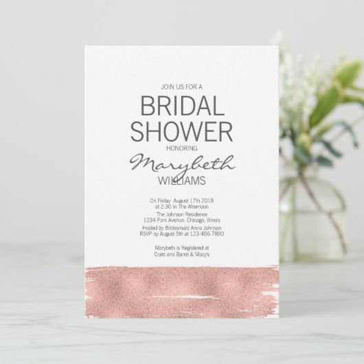 Moderne Roze Gouden Kwaststreek Bruiloft Feestkaar Kaart (Staand voorkant)