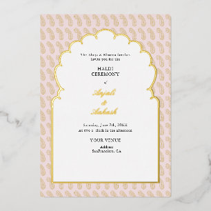Moderne Roze & Gouden Mehendi Ceremonie Indisch Folie Uitnodiging