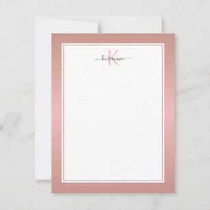 Moderne Roze Gouden Monogram Chic Meisjesachtige N Notitiekaartje