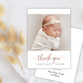 Moderne Roze Gouden Script Eenvoudige Baby Foto  Bedankkaart
