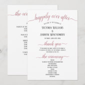 Moderne Roze Gouden Script Minimale Trouwceremonie Programma (Voorkant / Achterkant)