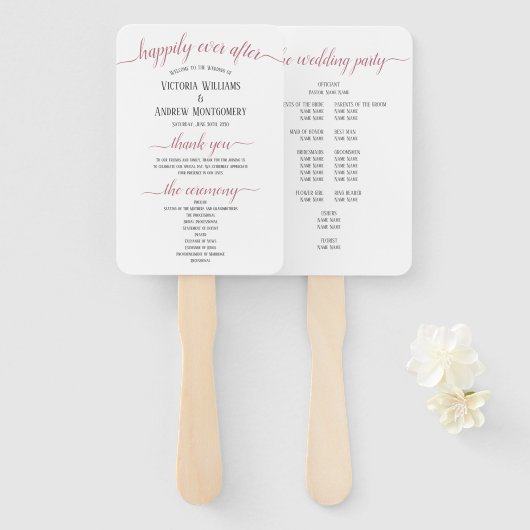 Moderne Roze Gouden Script Minimale Trouwprogramma Handwaaier (Voorkant en achterkant)