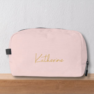 Moderne Roze & Gouden Script Naam Toilettasje
