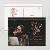 Moderne Roze Gouden Script Sla de Datum Postkaart Aankondigingskaart (Voorkant / Achterkant)