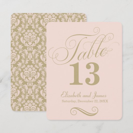 Moderne Roze Gouden Script Tafelnummer Bruiloft (Voorkant / Achterkant)