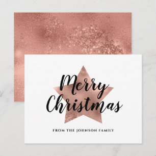 Moderne Roze Gouden Ster Gelukkig Kerstmis Briefkaart