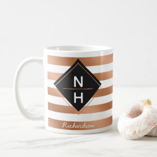 Moderne Roze Gouden Strepen Chic Geometrisch Monog Koffiemok