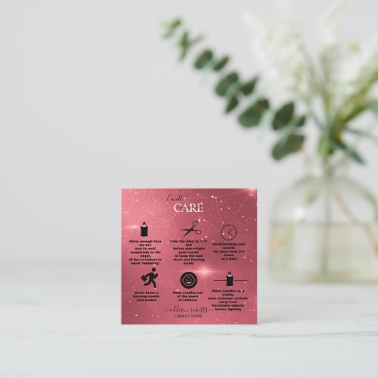 Moderne roze gouden Waterverf Kandle Care Square B Vierkante Visitekaartje (Staand voorkant)