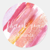 Moderne roze & goudkleurig, persoonlijk bedankt ronde sticker (Voorkant)