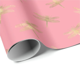 Moderne roze goudvlieg cadeaupapier