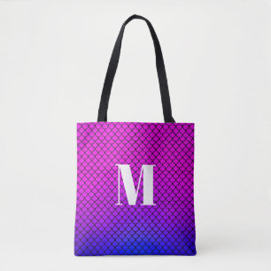 Moderne Roze Gradiënt Zeemeermin Schalen Monogram Draagtas