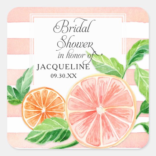 Moderne Roze Grapefruit Oranje Bruidsdouche Vierkante Sticker (Voorkant)