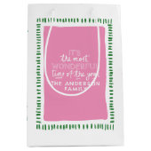 Moderne Roze & Groen Gepersonaliseerde Vakantie Gi Medium Cadeauzakje (Voorkant)