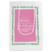 Moderne Roze & Groen Gepersonaliseerde Vakantie Gi Medium Cadeauzakje (Achterkant)