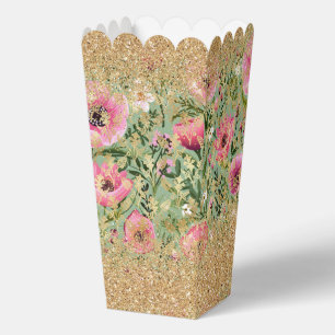 Moderne Roze Groene Bloemrijke Chic Goud Glitter Bedankdoosjes