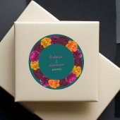 Moderne roze groene gele bloemmotieven ronde sticker