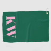 Moderne Roze Groene Monogram Beginletters Geperson Golfhanddoek (Horizontaal)