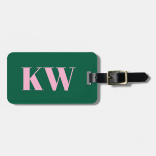Moderne Roze Groene Monogram Eerste Letters Gepers Bagagelabel