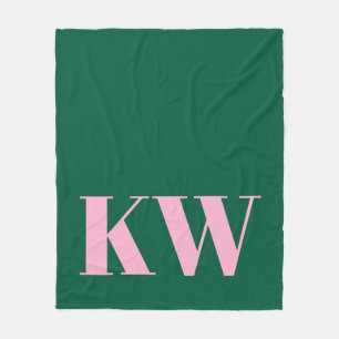 Moderne Roze Groene Monogram Eerste Letters Gepers Fleece Deken