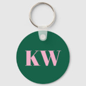 Moderne Roze Groene Monogram Eerste Letters Gepers Sleutelhanger (Achterkant)