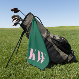 Moderne Roze Groene Monogram Eerste Letters Persoo Golfhanddoek