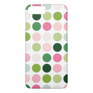 Moderne roze groene polka stippen patroon monogram iPhone 8 plus / 7 plus hoesje