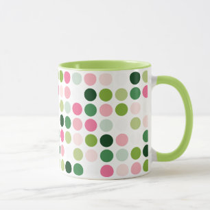 Moderne roze groene polka stippen patroon monogram mok