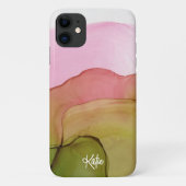  Moderne Roze Groene Waterverf met naam Case-Mate iPhone Case (Achterkant)